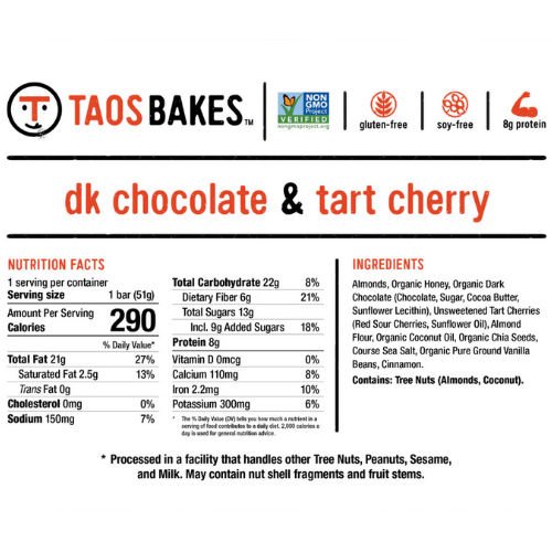 Dark Chocolate Almond & Tart Cherry Bars by Taos Bakes